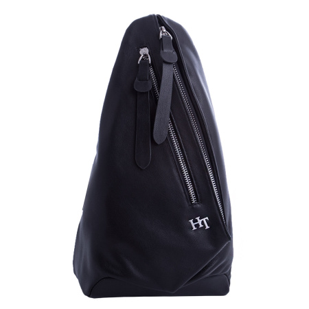 Сумка слинг из натуральной кожи HT 19108 черная