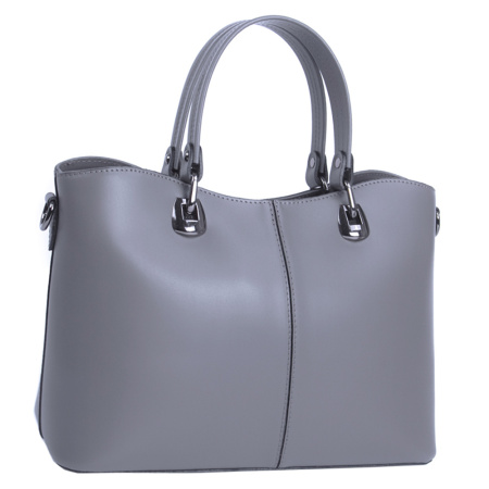 Итальянская кожаная сумка на двух ручках Genuine leather 22354 темно-серая