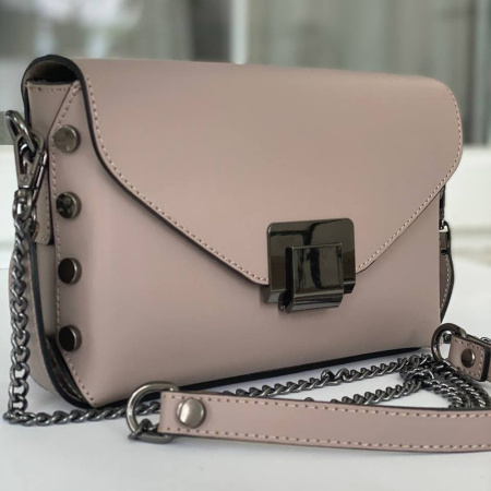 Кожаная сумка кросс-боди Genuine leather 20478 пудровая