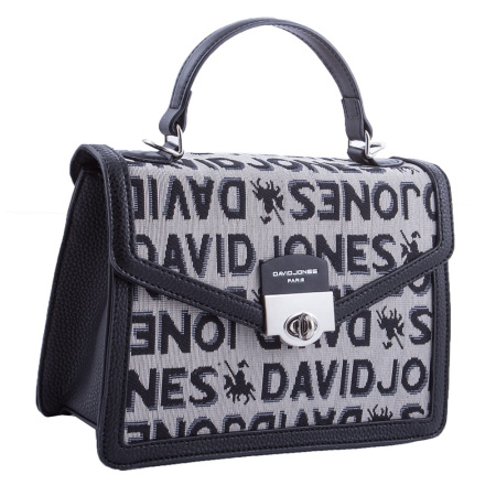 Сумка женская коробочка из кожзаменителя с текстилем David Jones 22218 черная