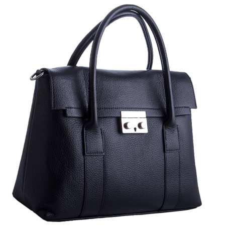 Итальянская кожаная сумка на двух ручках Genuine leather 18478 черная 