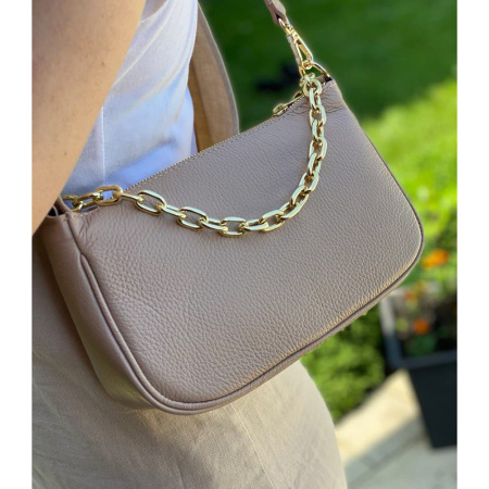Сумка женская кожаная кросс боди Genuine leather 21165 пудровая