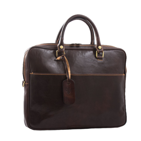 Мужская кожаная сумка на двух ручках (Италия) Genuine leather 14623 коричневая
